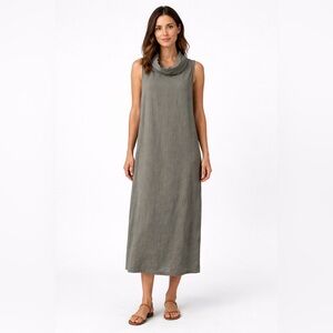 Francesca Bettini Linen Maxi Dress Cowl Neck Parachute A-Line Size L